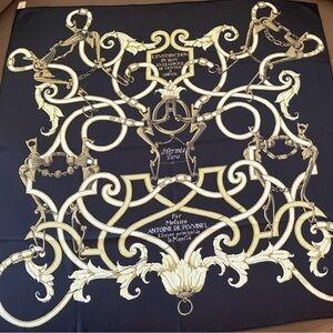Hermès Black & Gold Silk Scarf - Equine Chain Motif